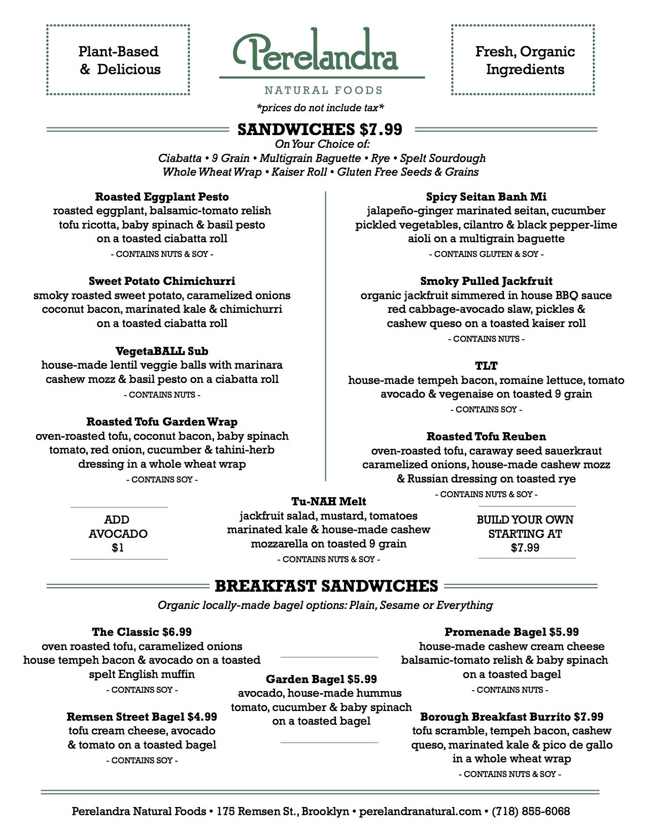 Sandwich Menu